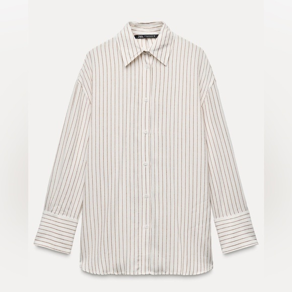 Zara Back Bow Striped Shirt Button Top Oversize White Women’s S New 8437/416 - Picture 1 of 10